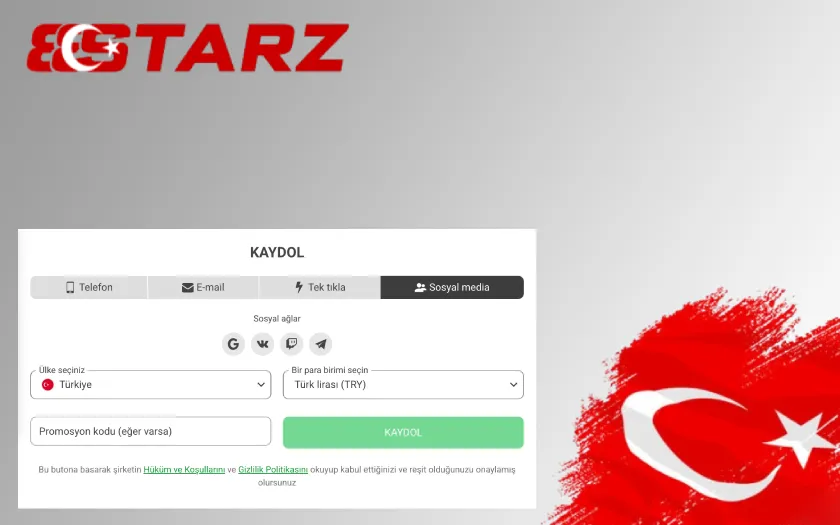 888starz'a Sosyal Ağlar üzerinden kayıt